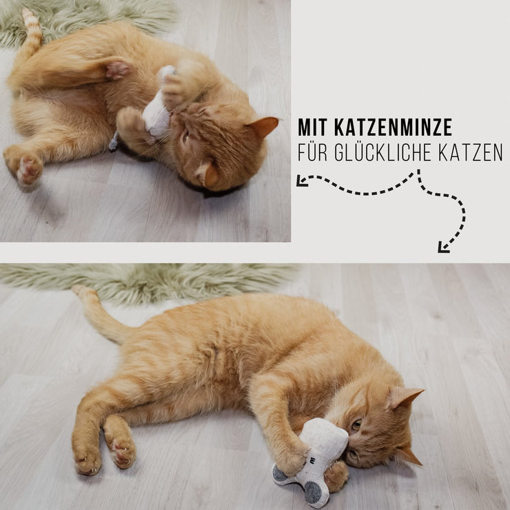 ne&no Katzenspielzeug - Baumwolltiere mit Katzenminze zum Wiederbefüllen