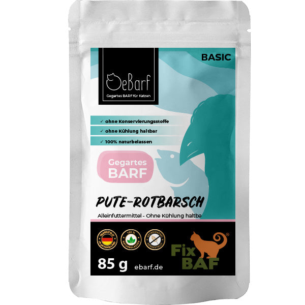 Fix-BAF® Pute-Rotbarsch - hochwertige Zutaten, 95 % Fleisch, für Katzen.