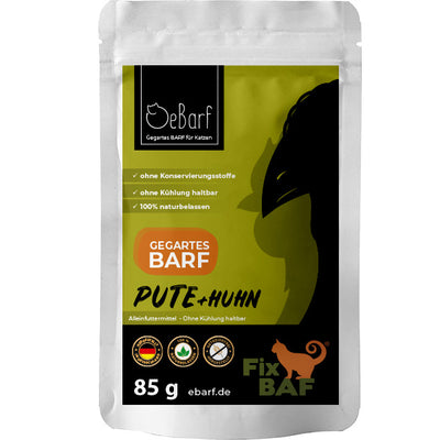Fix-BAF® Gegartes BARF - Pute mit Innereien vom Huhn - das BESONDERE Nassfutter für Katzen