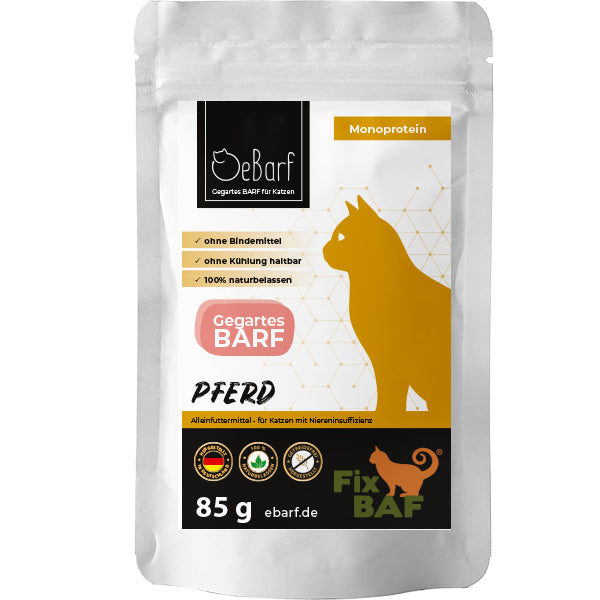 Fix-BAF® monoprotein Pferd - gegartes BARF für Katzen - ebarf.de